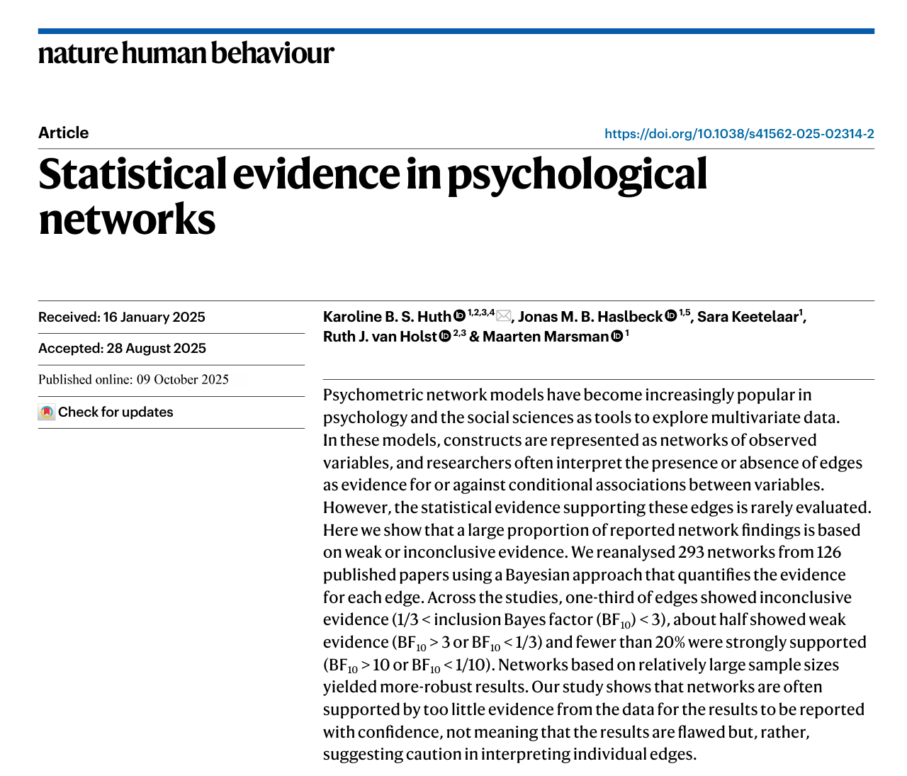 Statistical evidence in psychological networks